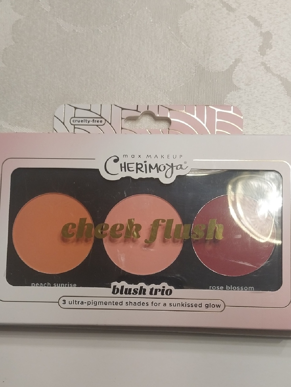 Cherimoya Max Makeup NIB Cheek Flush Blush Trio Palette Peach Pink Rose